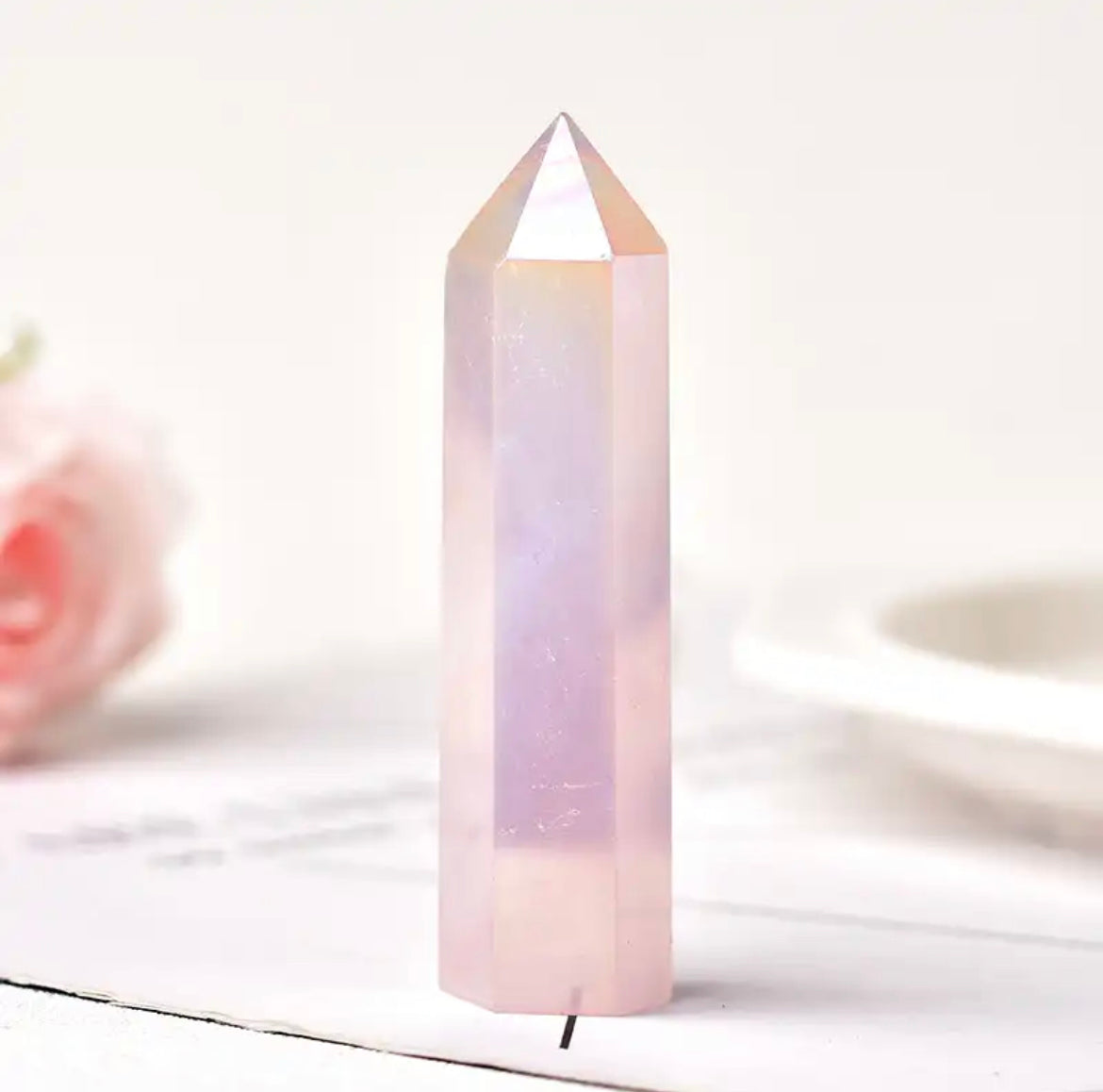 Aura Rose Quartz - Crystal Pointed Tower