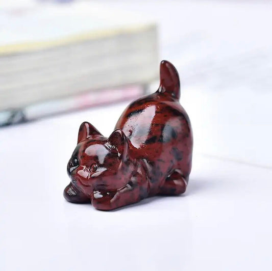 Red Mahogany-Obsidian - Crystal Cat Carving